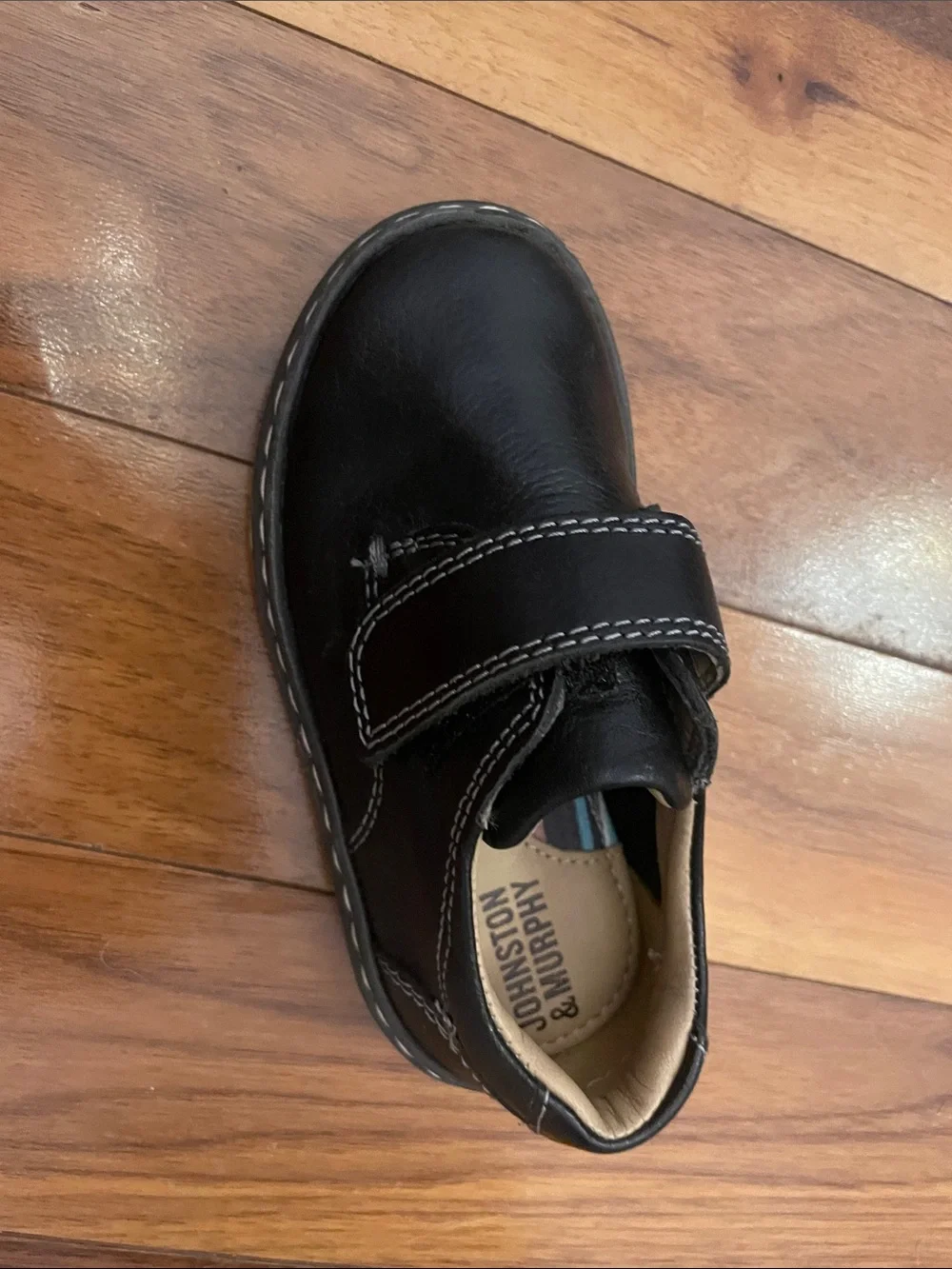 Johnston & Murphy Kids Black Leather Velcro Strap Dress Shoes
